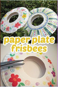 paper plate frisbees are sitting on a table next to scissors and flowers