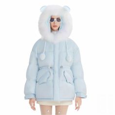 In Brand New Condition! Deadstock, So It’s Not Produced Anymore! Fur Is Removable And The Bear Ears Can Be Controlled To Move Comment For Any Questions! Winter Outerwear With Detachable Hood For Snow, Hooded Winter Outerwear For Snow, Winter Blue Puffer Hooded Jacket, Blue Puffer Jacket With Adjustable Hood For Cold Weather, Blue Parka With Adjustable Hood For Cold Weather, Blue Winter Outerwear With Faux Fur Trim, Blue Outerwear With Faux Fur Trim For Winter, Blue Hooded Puffer Parka, Blue Trendy Outerwear With Faux Fur Trim