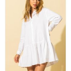 Hyfve Drop Shoulder Long Sleeve Shirt Dress New With Tags Smoke Free & Pet Free Home Ships Quickly Bundle & Save Casual Collared Shirt Dress For Brunch, Cotton Buttoned Shirt Dress For Brunch, Cotton Shirt Dress With Buttons For Brunch, White Button-up Feminine Shirt Dress, White Feminine Button-up Shirt Dress, Casual Button-up Shirt Dress For Brunch, Casual Long Sleeve Shirt Dress For Daytime, Casual Collared Mini Dress For Brunch, Feminine Long Sleeve Cotton Shirt Dress