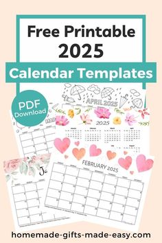 Free Printable 2025 Calendar Year | Homemade Gifts Made Easy How To Bind A Calendar Diy, Teacher Calendar Printables Free, Seasonal Calendar Design, Free Printables Calendar 2023, 2025 Cute Calendar Printable Free, 2025 Calendar Printable, 2025 Printable Calendar, 2025 Free Printable Calendar, Design Calendar Ideas