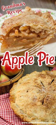 an apple pie on a plate with the words grandma's recipe