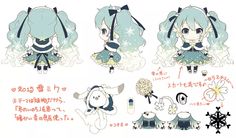 an anime character with various poses and expressions for the animation, including her hair in ponytails