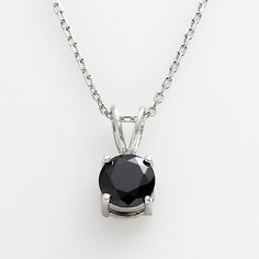 Add eye-catching style to your wardrobe with this sterling silver cubic zirconia pendant.  Round black cubic zirconia stone emits dazzling sparkle. Sterling silver construction ensures lasting shine. Spring-ring clasp promises secure wear. Details:  7/16-in. pendant 16-in. necklace Sterling silver  Size: One Size. Gender: female. Age Group: adult. Black Diamond Cut Sterling Silver Jewelry, Black Sterling Silver Jewelry With Diamond Cut, Black Sterling Silver Diamond Cut Jewelry, Black Diamond Jewelry With Brilliant Cut, Dazzling Black Diamond Jewelry, Black Round Brilliant Cut Jewelry, Black Cubic Zirconia Pendant Jewelry, Black Cubic Zirconia Jewelry With Diamond Cut, Black Diamond-cut Cubic Zirconia Necklace