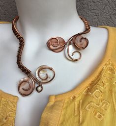 Elegant Hand Wrapped Copper Necklaces, Unique Freeform Copper Necklace, Open Necklace, Knitted Wire, Wire Wrapped Necklace, Original Jewelry, Old Jewelry, Copper Necklace, Necklace Boho