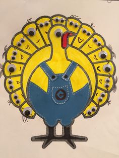 a drawing of a turkey with eyeballs on it's head and eyes around its neck