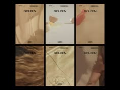 four different posters with the names of golden and red roses on them, all in black