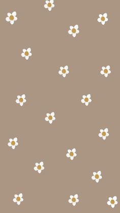 a brown and white wallpaper with small daisies on the side, all in different colors