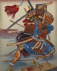 an image of a japanese warrior with two swords