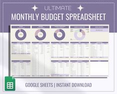 the ultimate printable budget spreadsheet for google sheets, instant and full - time