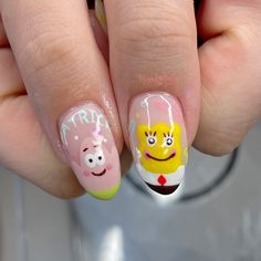 Thumbs of the previous set 🥰 Builder gel + mystery art advanced (60mins) adelaidenails - adelaidebiab - adelaidegelx - adelaidenailart - cutenails - spongebob - spongebobnails - cartoonnails Doodle Bob Nails, Bobs Burgers Nail Art, Spongebob Short Nails, Spongebob Cloud Nails, Spong Bob Nails, Nail Designs