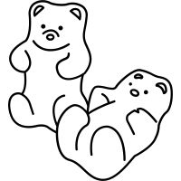 two bears sitting next to each other on top of a white background with black outline