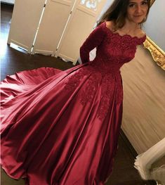 Off Shoulder Burgundy Lace Satin Ball Gown Wedding Dress,Reception Wedding Party Dress ,Girls Quinceanera Dress