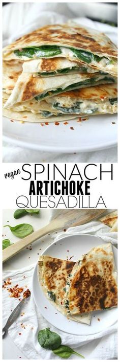 spinach artichoke quesadilla on a white plate