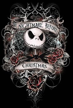 a drawing of a skull and roses with the words nightmares before christmas written on it