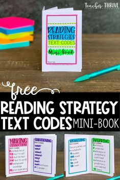 the free reading strategy text code mini - book is shown in three different colors and styles