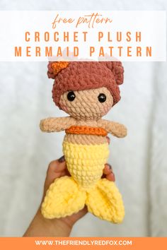 a crocheted mermaid doll is shown with text overlay