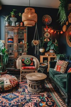 a living room filled with lots of plants and furniture