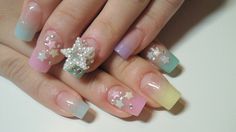 Pastel nail art Cute Nail Art Designs, Japanese Nail Art, Nail Art Ombre, Pretty Gel Nails, Japanese Nails, Kawaii Nails, Star Nails, Pastel Nails