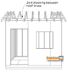 the floor plan for an outdoor living area with stairs and roof trussing between two walls