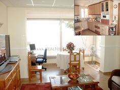 a living room filled with furniture and a flat screen tv sitting on top of a wooden table