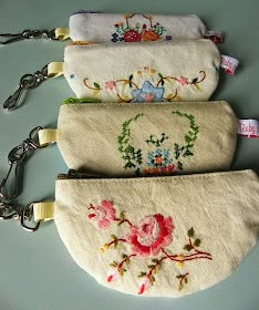 several different purses with flowers on them