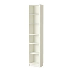 a white bookcase with three shelves on each side