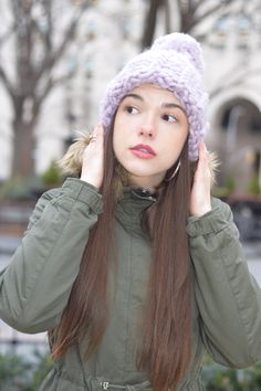 Merino Wool Chunky Knit Hat Wool Pom Pom Hand Knit Hat Oversized Knitting Handknit Hat Winter Lavender Knit Hat Super Chunky Christmas Gift# Beautiful, high quality hand knit Pom Pom Merino Wool Hat. This is the Lavender color in the picture. Keep out the wind and cold, super soft, non allergenic against your skin. Soft enough for a baby. This cozy, chunky hat is made of 100% Merino wool. Merino wool is incredibly soft, warm and hypo-allergenic natural wool. The finest wool strands are hand spli Slouchy Crochet Winter Hat For Cold Weather, Slouchy Crochet Hat For Cold Weather, Trendy Purple Hats For Winter, Trendy Purple Winter Hat, Cozy Hand Knitted Crochet Hat For Winter, Purple Beanie For Fall, Warm Purple Beanie For Winter, Warm Purple Winter Beanie, Winter Chunky Knit Beanie