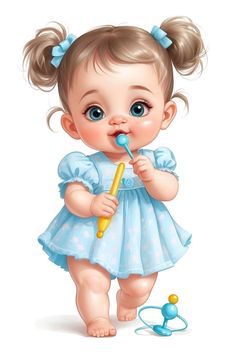 a baby girl brushing her teeth with a toothbrush