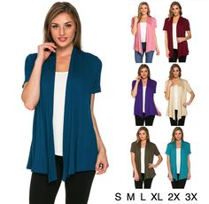 Women Basic Solid Lightweight Open Front Short Sleeve Wrap Cardigan Sweater Top Wrap Vest, Basic Shorts, Short Sleeve Cardigan, Wrap Cardigan, Womens Basic, Sleeve Cardigan, Open Front Cardigan, Vest Top, Relaxed Style