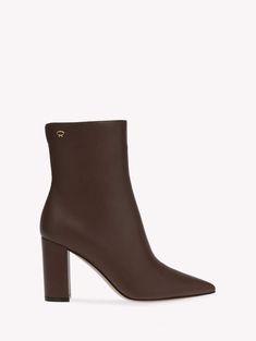 Ankle Boots for Women LYELL | Gianvito Rossi Elegant Brown Heeled Boots With Zipper, Elegant Brown Heeled Boots With Zipper Closure, Men Shoes Formal, Ankle Boots For Women, Zip Puller, Women's Ankle Boots, Engraved Logo, Flat Boots, Womens Ankle Boots