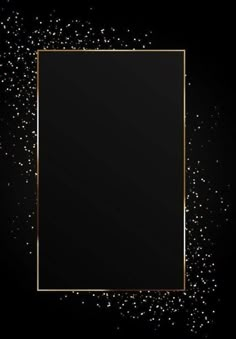 a black background with gold confetti and a square frame on the bottom,