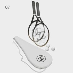 two tennis rackets and balls are shown in this graphic design, with the same type of racquet attached to each racket