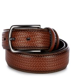 From Cremieux&#x2C; this belt features:Feather and stitch edgeGunmetal brushed buckleApprox. 35mmBurnish full grain cowhide with emboss pattern lined on genuine leatherSpot cleanImported. Embossed Leather Belts, Leather Belts, Dillard's, Emboss, Embossed Leather, Leather Belt, Belts, Grain, Weaving