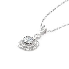 A smart choice you'll want to wear day after day, this sparkling necklace speaks to your classic sense of style. Crafted in sterling silver, it features a shimmering cushion cut center stone wrapped in sparkling double halo frames, bringing out it's beauty and sparkle. Whether it's for a special gift or a treat for yourself,this elegant necklace is an endearing choice.Carat Weight: 2.65 ctStone Size: 7*7 mmStone Type: Jeulia® StoneNumber of Stones: 1 Stone Color: Diamond WhiteStone Shape: Cushio White Gold Necklace With Cushion Cut Halo Setting, White Gold Cushion Cut Necklace With Halo Setting, Silver Cushion Cut Jewelry With Halo Setting, White Gold Cushion Cut Necklace, Classic Sterling Silver Cushion Cut Necklace, Diamond White Halo Jewelry With Cushion Cut, Diamond White Cushion Cut Halo Jewelry, Elegant Cushion Cut Jewelry With Halo Design, Diamond White Cushion Cut Jewelry With Halo