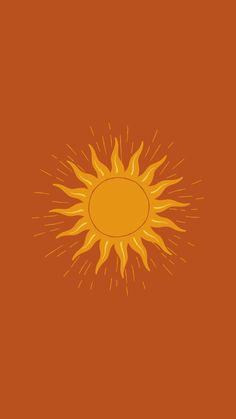 an orange background with a yellow sun on the center and small white circle in the middle