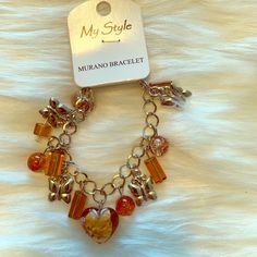 Nwt Citrine Looking Jewels Murano Bracelet Orange Bracelet Jewelry With Lobster Clasp, Orange Bracelet With Lobster Clasp, Elegant Orange Metal Bracelets, Elegant Orange Metal Bracelet, Gold Orange, Orange Gold, Womens Jewelry Bracelets, Citrine, Orange Color