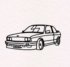 a black and white drawing of a car