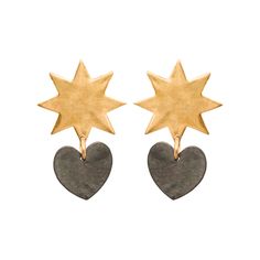 Smart shapes pair up to set hearts aflutter. Brass with oxidised patina and sterling silver posts. Nickel and lead free. 1.5" [3.75 cm] long. Ukrainian Christmas, Copper Art, Ceramic Earring, Jewellery Ideas, Anime Wall Art, Oui Oui, Diamonds And Gold, Fantasy Jewelry, Girly Jewelry