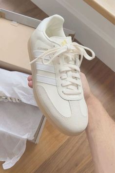 cream and white adidas sambas, im obsessed. Link is to a sellers listing but dm me for more links! Instagram @tropicaldagny Looks Adidas, Adidas Samba Outfit, Samba Outfit, Trendy Shoes Sneakers, Pretty Shoes Sneakers, Hype Shoes, Everyday Shoes