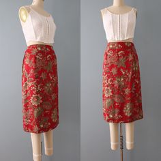 "Vintage beautiful aline midi wrap skirt in whimsical fairy tale botanical flowers print on scarlet red background. Soft wool and rayon blend material. Made by Talbots Circa 1990s Fits like medium: 30\" waist 28\" length Condition: excellent!" Red Wrap Skirt, Red Sleeveless Top, Botanical Flowers Print, Whimsical Fairy, Midi Wrap Skirt, Tulip Print, Wrap Mini Skirt, Indian Block Print, Vintage Ribbon