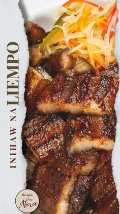 Learn how to make authentic Filipino grilled pork belly with our easy recipe. To get started, you’ll need to marinate pork belly with simple ingredients like soy sauce, ketchup, lemon juice, garlic, black pepper, and brown sugar. Traditionally these are grilled over charcoal but you can also cook them on your stovetop or bake them in the oven. Whether you need a meaty appetizer, side, or a hearty summer dinner, this juicy pork recipe has you covered! Liempo Recipe, Filipino Barbecue, Meaty Appetizers, Grilled Pork Belly, Pork Belly Slices, Pork Bbq, Pork Belly Recipes, Bbq Pork, Cooking Ingredients