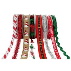 christmas ribbons are lined up on top of each other