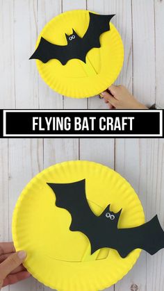 two paper plates with bats on them, one is yellow and the other is black