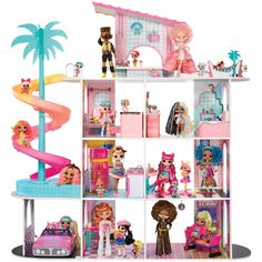 the doll house is filled with dolls and toys for barbies to play in it