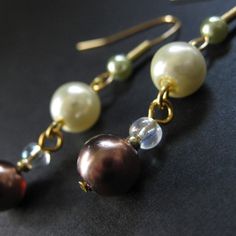 Pearl Earrings: Dangle Earrings in Mauve, Ivory and Sage Green. Bridesmaid Earrings. - The Vineyard. Elegant Brown Earrings For Party, Brown Pearl Drop Earrings For Gift, Brown Pearl Drop Earrings As Gift, Elegant Handmade Cream Earrings, Elegant Cream Earrings For Gift, Elegant Brown Dangle Earrings, Cream Pearl Drop Earrings As Gift, Elegant Cream Earrings With Ear Wire, Elegant Cream Dangle Earrings