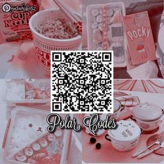 the qr code is displayed in red and white colors, with other items surrounding it