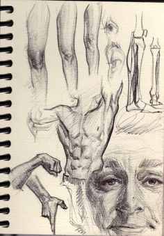 an image of a drawing of muscles and man's face with pencil on paper