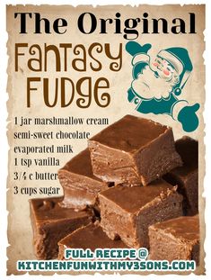 the original fantasy fudge is made with marshmallow cream and chocolate