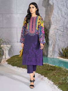 Limelight Purple U1728su 2pc Summer Embroidered 2022 Purple Floral Print Sets For Eid, Purple Long Sleeve Sets With Printed Motifs, Summer Sets With Multicolor Embroidery And Printed Motifs, Unstitched Embroidered Patterned Sets, Purple Long Sleeve Lawn Suit For Summer, Purple Embroidered Summer Sets, Embroidered Patterned Sets For Summer, Embroidered Purple Summer Sets, Embroidered Patterned Summer Set