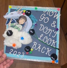 someone is holding up a graduation cap with sheep on it and the words won't go to school back